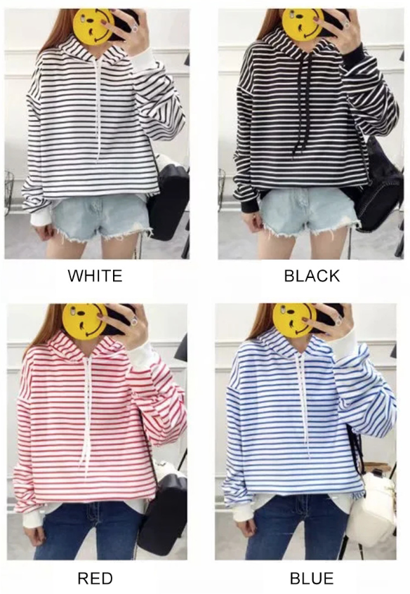 QA-874 - Fashion Stripe Hooded Top Blue